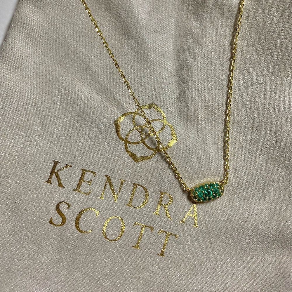 Kendra Scott Necklace Emerald Green Gold Crystal
